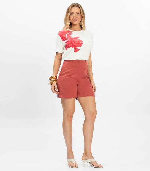 Shorts Feminino Alfaiataria Cós Reto Renaluci Marrom