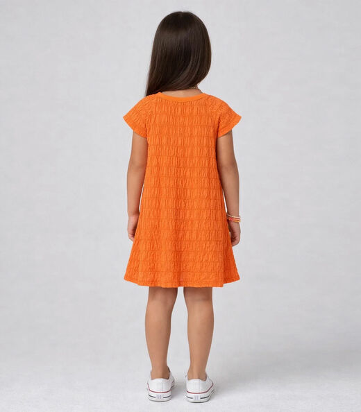Vestido Infantil Com Franzido Na Manga Select Laranja