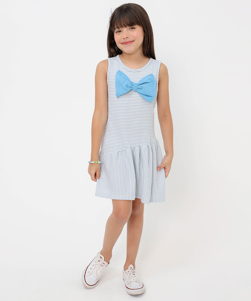 Vestido Infantil Textura Laço Marisa Tam 4 a 10 Off White