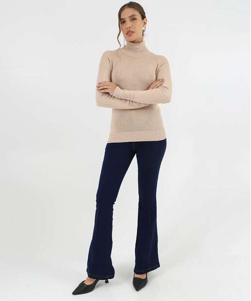 Suéter Feminino Gola Alta Botões Marisa Bege