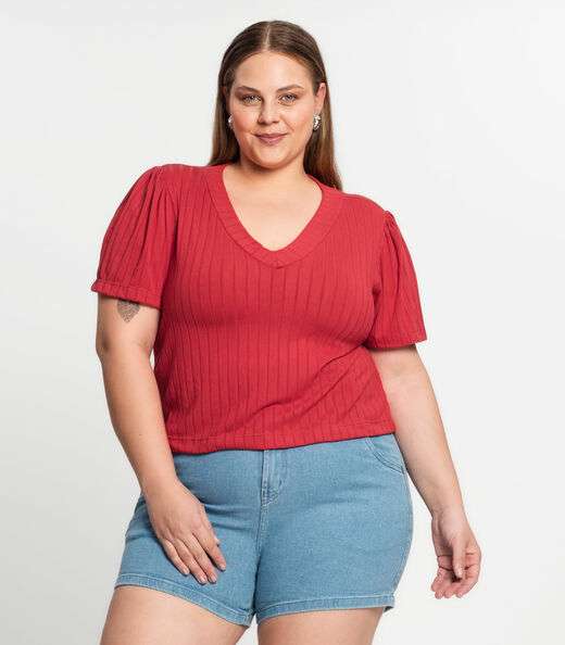 Blusa Canelada Plus Infinita Cor Vermelho