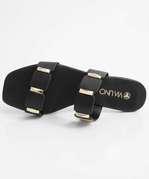 Rasteirinha Feminina Tiras Tachas Via Uno Preto 