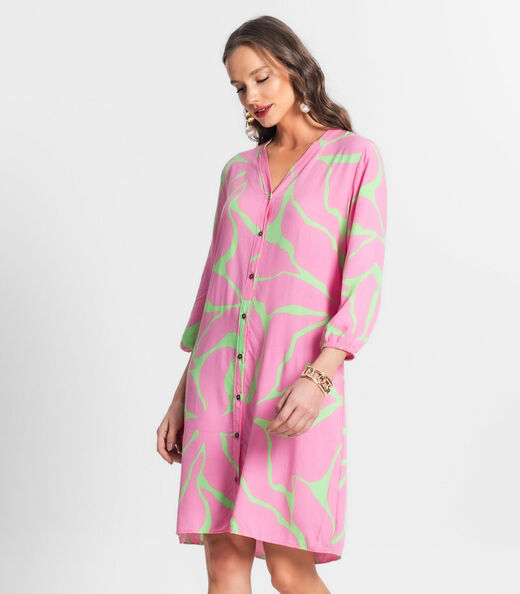 Vestido Chemise Estampado Feminino Endless Rosa