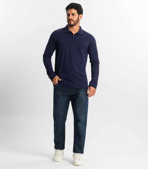 Polo Masculina  Manga Longa Diametro Azul
