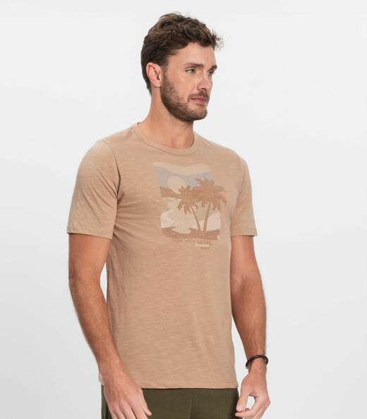 Camiseta Masculina Malha Maquinetada Diametro Marrom