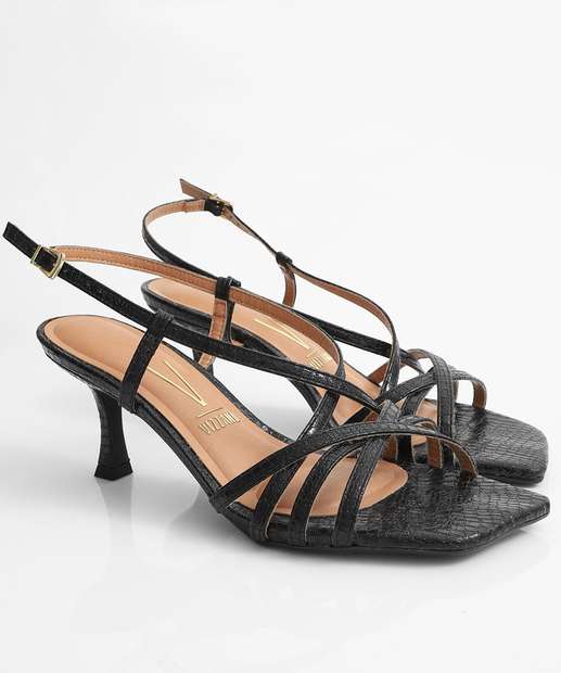 Sandália Feminina Tiras Textura Salto Fino Vizzano
