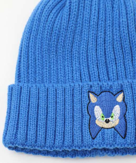 Touca Infantil Tricô Bordado Sonic Azul
