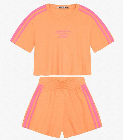 Conjunto Juvenil Blusa Com Shorts Moletinho Minty Laranja