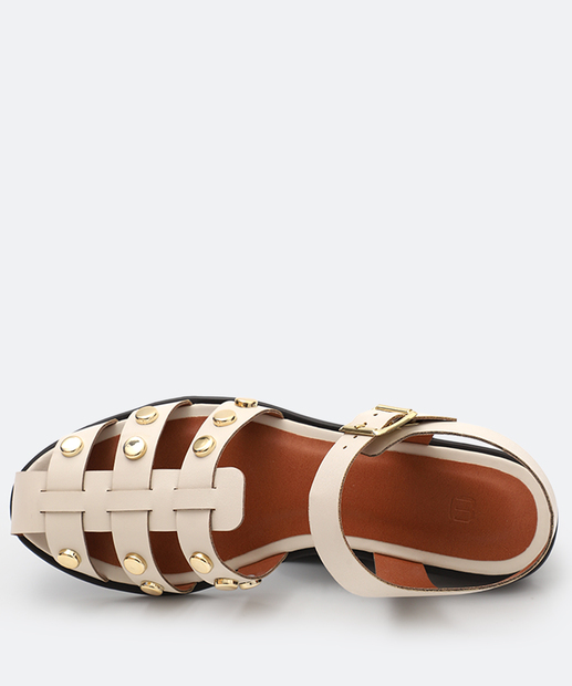 Sandália Feminina Rasteira Tachas Marisa Off White