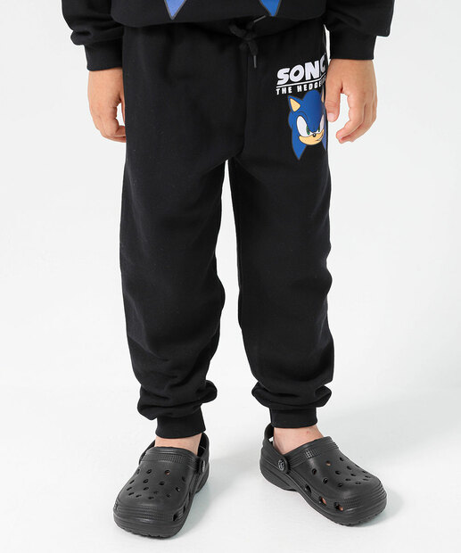 Calça Infantil Jogger Moletom Sonic Tam 4 a 10 Preto