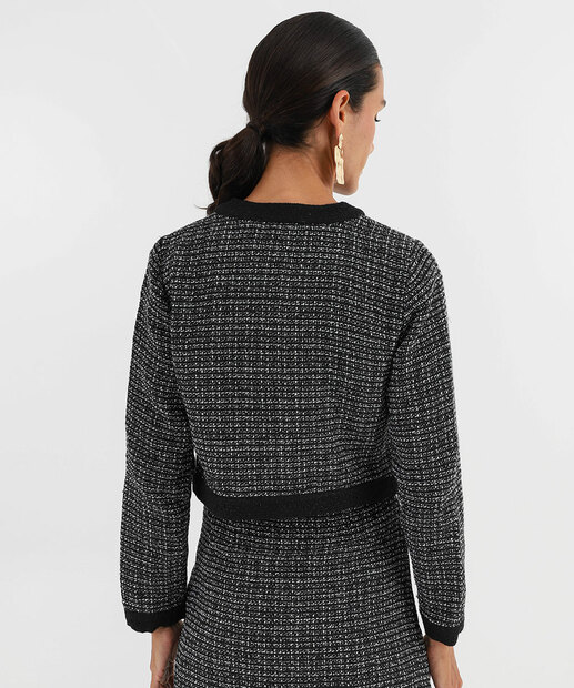 Casaco Feminina Tweed Cropped Botões Marisa Preto