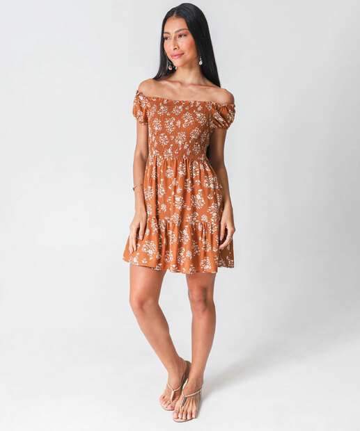 Vestido Feminino Ciganinha Manga Curta Marisa Marrom