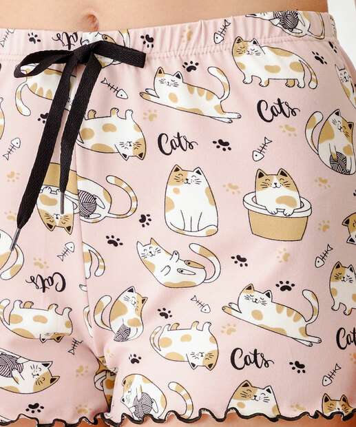 Short Pijama Feminino Avulso Gatos Marisa Rosa