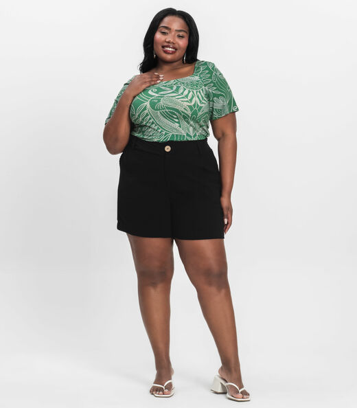 Blusa Manga Curta Plus Size Secret Glam Verde