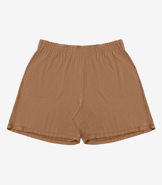 Shorts Feminino Plus Size Com Bolsos Secret Glam Marrom