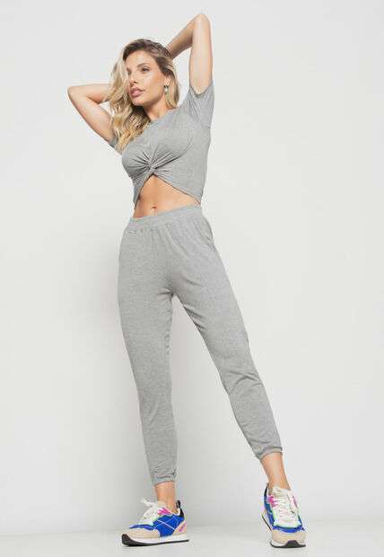 Cropped  Manga Curta Com Detalhe Nó Malha Mescla Salvatore Fashion