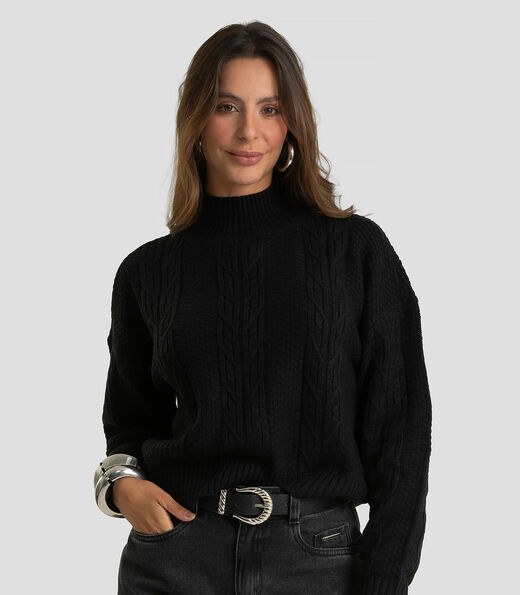 Suéter Feminino Em Tricot Gola Alta Dianna Preto