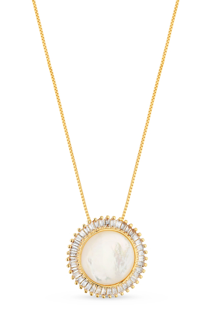 Image_Colar Semijoia Com Pingente Madrepérola e Zircônias Banhado a Ouro 18k