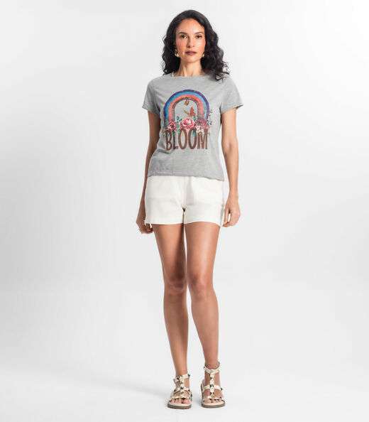 Blusa Baby Look Feminina Estampada Select Cinza
