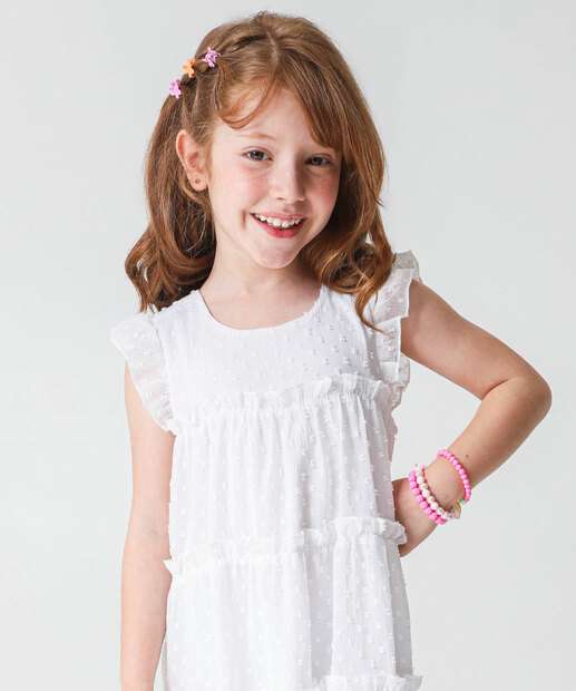 Vestido Infantil Plumette Marisa Tam 4 a 10 Off White