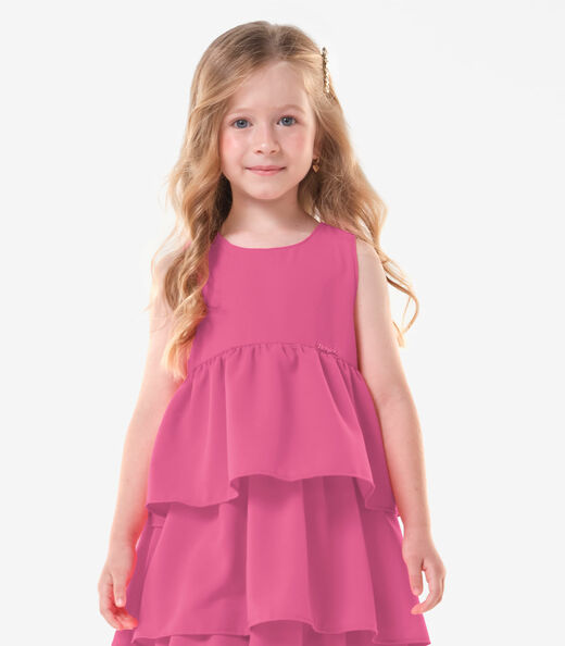 Vestido Infantil Chiffon Babados Trick Nick Rosa