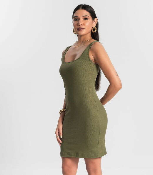 Vestido Curto em Ribana Canelada Rovitex Verde