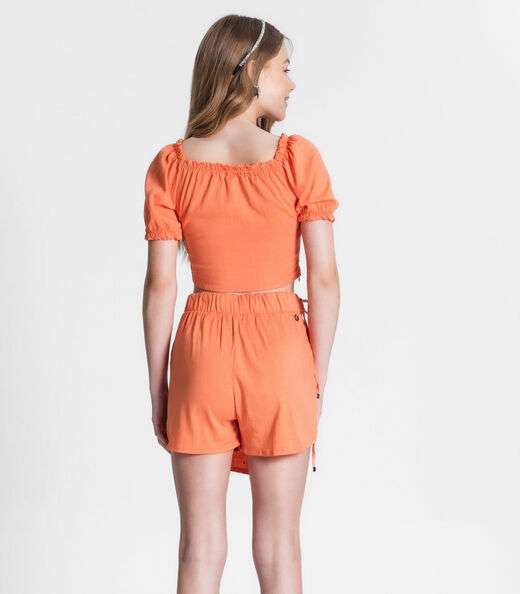 Conjunto Juvenil Blusa E Shorts Saia Minty Laranja