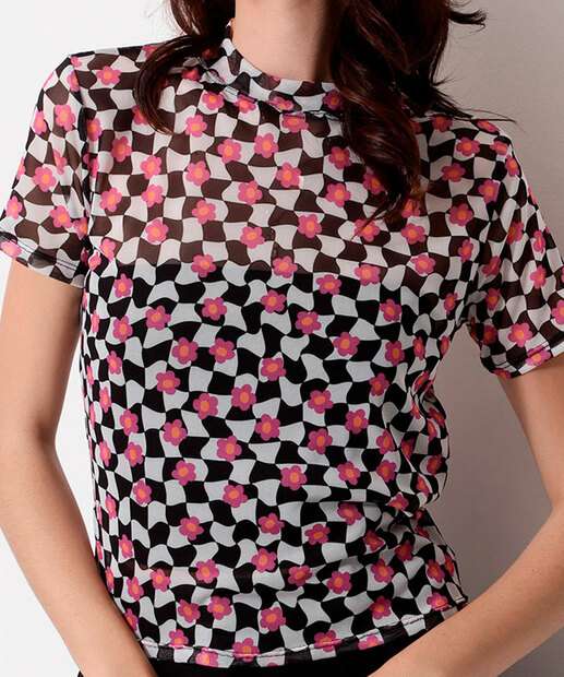 Image_Blusa Feminina Tule Xadrez Flores Marisa