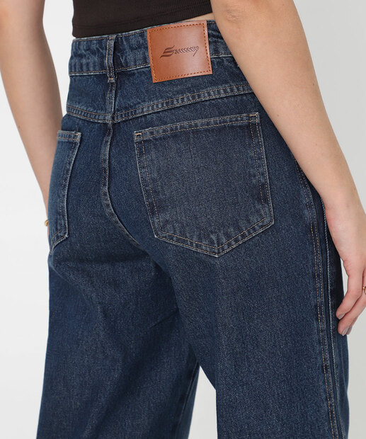 Calça Feminina Jeans Wide Leg Bolsos Sawary Azul