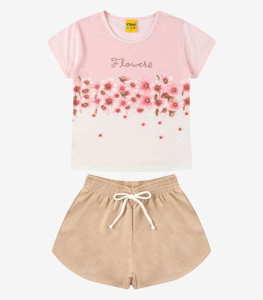 Conjunto Blusa com Shorts Meia Malha Rovi Kids Rosa