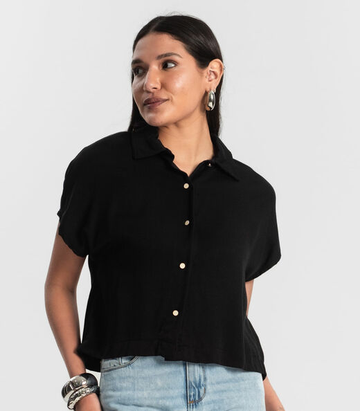 Camisa Feminina Botão de Viscose Rovitex Preto