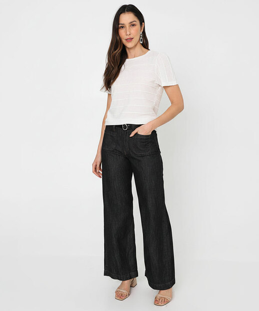 Image_Calça Jeans Wide Leg Bolsos Feminina Preto