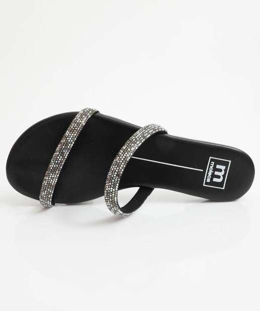 Rasteirinha Feminina Tiras Strass Moleca Preto