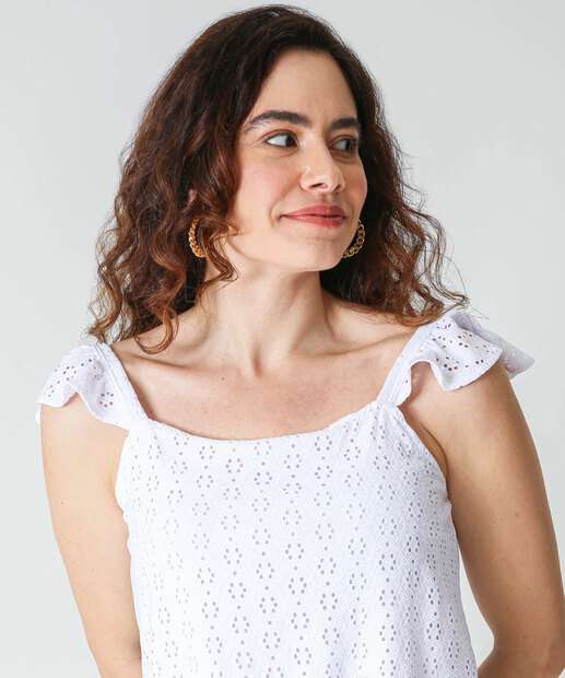 Blusa Regata Feminina Laise Babado Marisa Off White