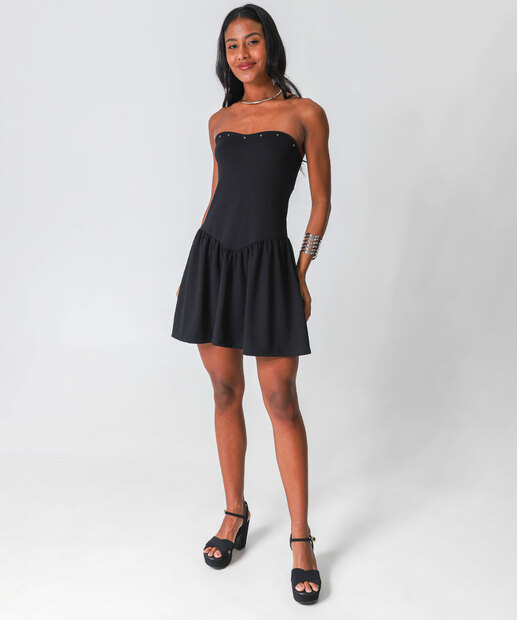 Vestido Feminino Tomara Que Caia Babado Marisa Preto