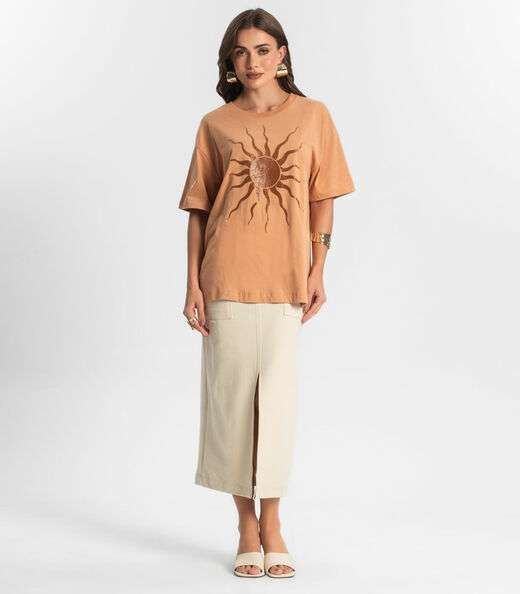 Blusa Feminina Manga Curta Sun Endless Marrom