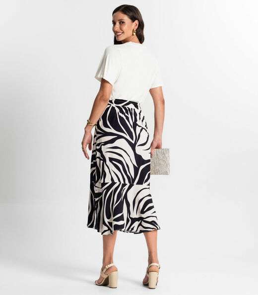 Saia Midi Estampada Rovitex Preto