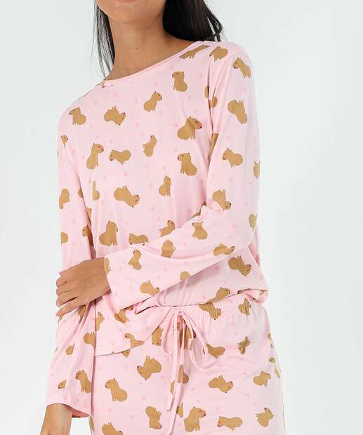 Pijama Feminino Estampa Capivara Marisa Rosa