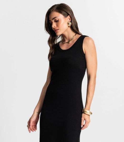 Vestido Midi De Ribana Feminino Endless Preto