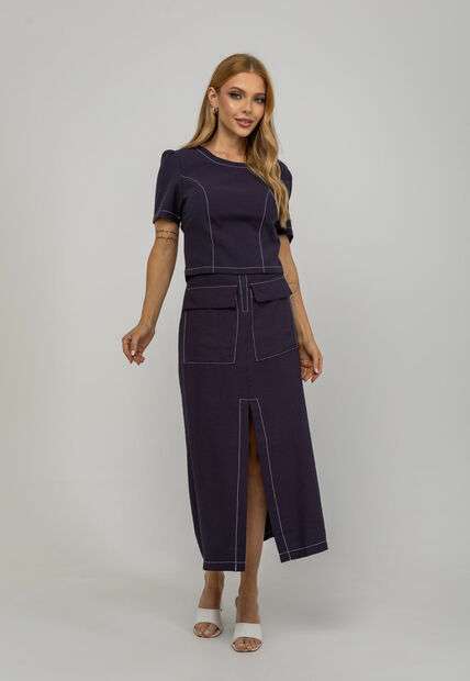 Blusa De Alfaiataria Decote Costas Azul Salvatore