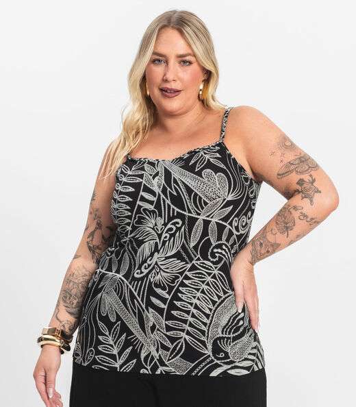 Blusa de Alça Plus Size Feminina Secret Glam Preto