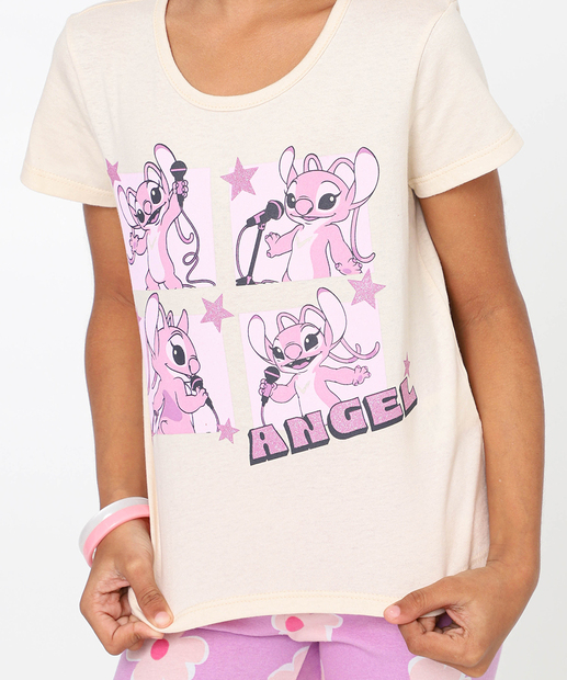 Camiseta Infantil Estampa Angel Disney Tam 4 a 10 Rosa