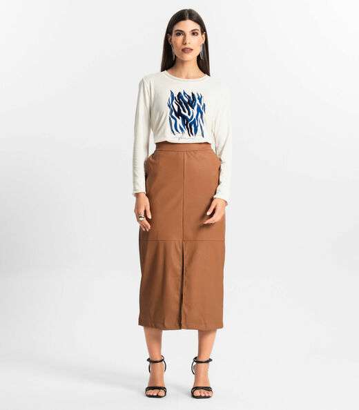 Saia Sintética Feminina Midi Endless Marrom