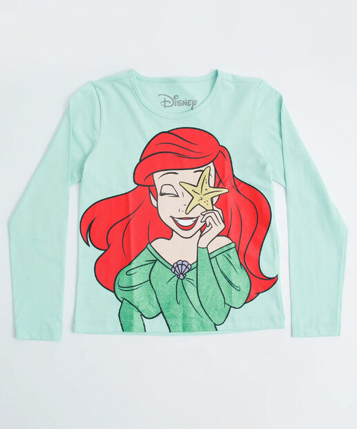 Camiseta Infantil Princesa Ariel Disney Tam 4 a 10