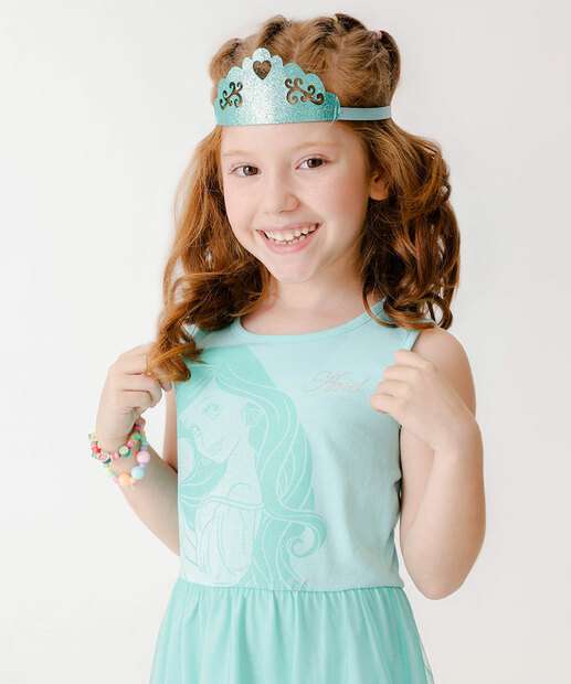 Vestido Infantil Fantasia Tule Ariel Disney Tam 4 a 10
