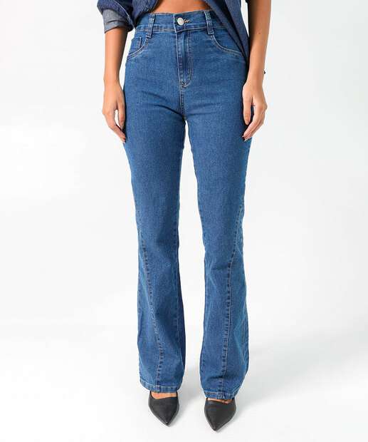 Calça Feminina Jeans Flare Cintura Alta Sawary Azul