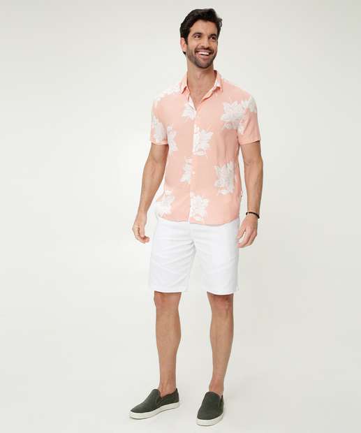 Camisa Masculina Estampa Folhas Manga Curta MR