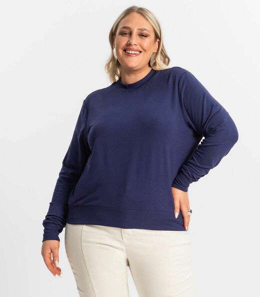 Blusão Feminino Plus Size Manga Longa Secret Glam Azul