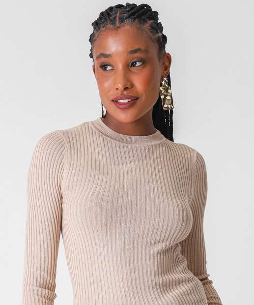 Suéter Feminino Canelado Marisa Bege