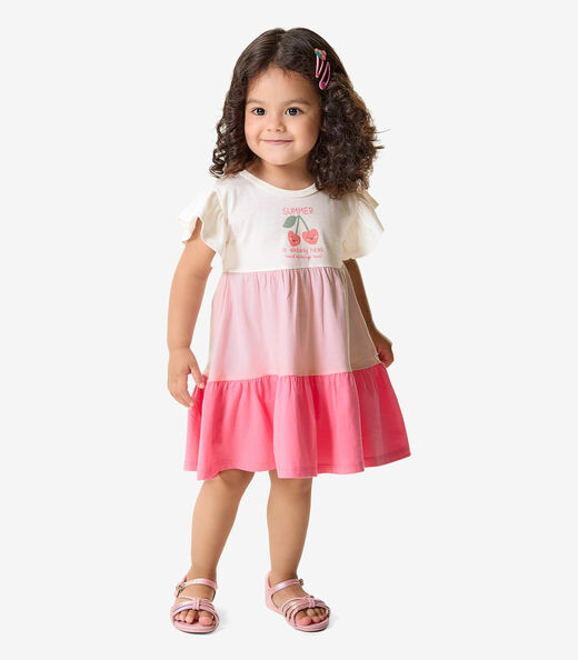 Vestido Infantil  Meia Malha Com Estampa Rovi Kids Rosa